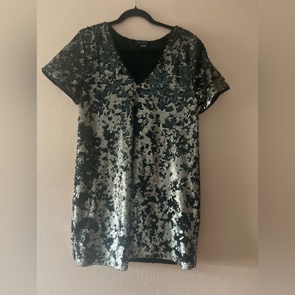 1. State Black and Gray Sequined Shift Mini
Party Dress - Picture 1 of 8